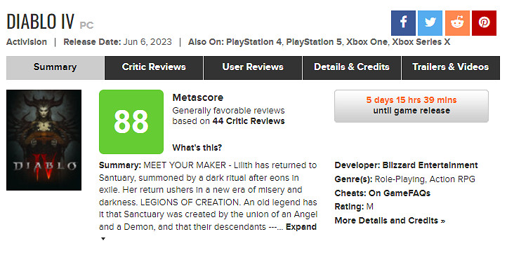 《暗黑破壞神4》媒體評分出爐：MC均分88！IGN9分！