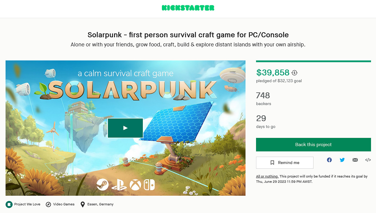 休閒生存《太陽朋克》眾籌成功 Steam頁面上線