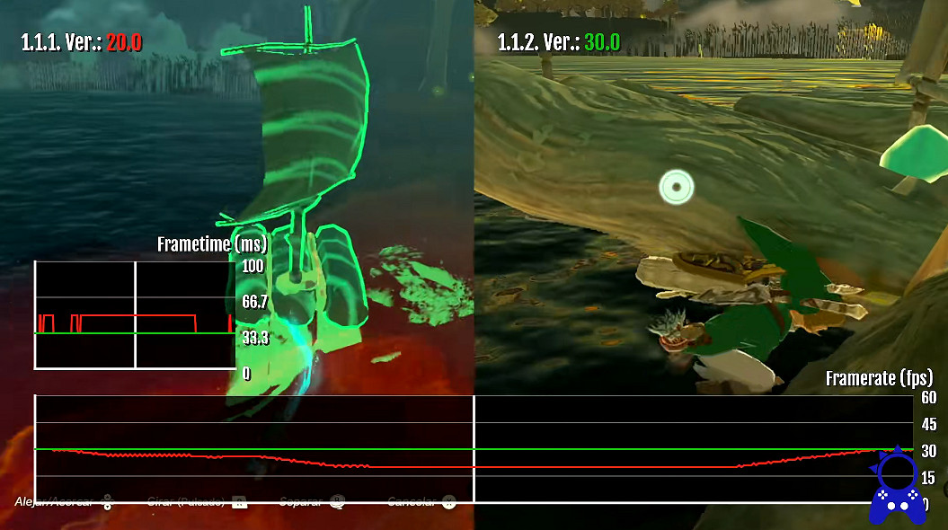 《塞爾達傳說：王國之淚》1.1.2更新檔與1.1.1性能對比