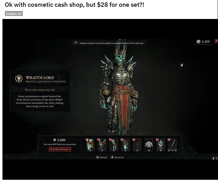 玩家曬《暗黑破壞神4》小額付費商店 一套外觀售價28美元 玩家曬《暗黑破壞神4》小額付費商店 一套外觀售價28美元