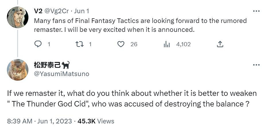 《最終幻想戰略版》原主創鬆野泰己回應復刻版傳聞！