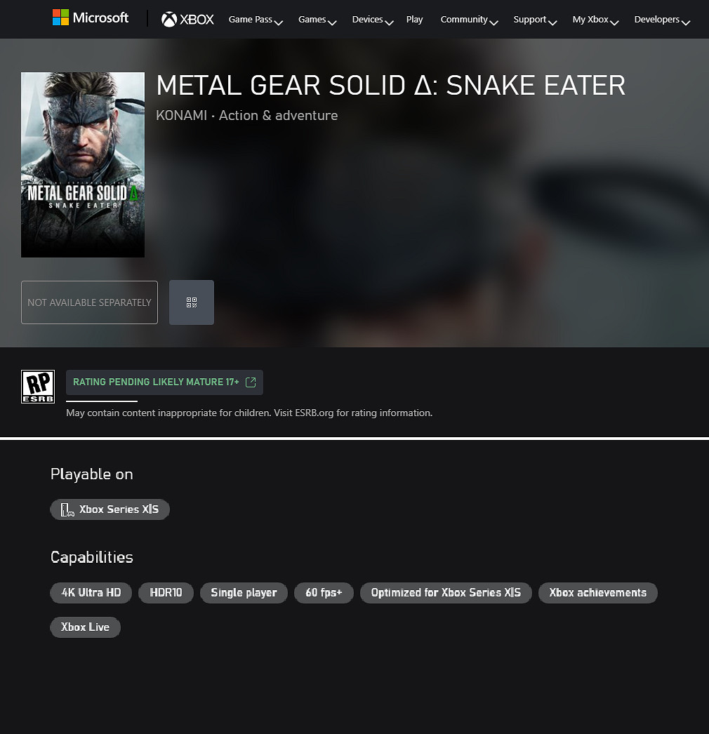 《潛龍諜影3重製版》PS和Xbox商店頁面現已上線! 《潛龍諜影3重製版》PS和Xbox商店頁面現已上線!