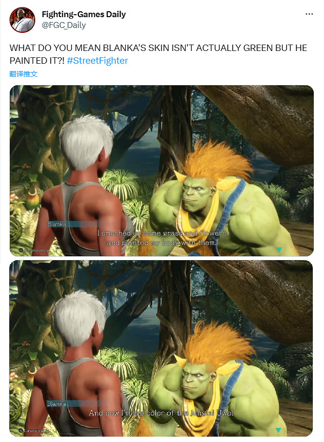 《快打旋風6》中布蘭卡解釋了自己的皮膚為何是綠色的! 《快打旋風6》中布蘭卡解釋了自己的皮膚為何是綠色的!