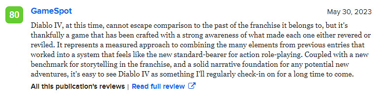 《暗黑破壞神4》遊戲評分高嗎?媒體評分一覽 《暗黑破壞神4》遊戲評分高嗎?媒體評分一覽