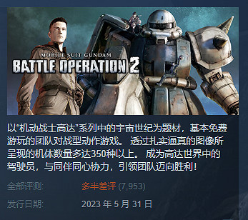 《機動戰士高達 激戰任務2》Steam多半差評 怒噴萬代 《機動戰士高達 激戰任務2》Steam多半差評 怒噴萬代