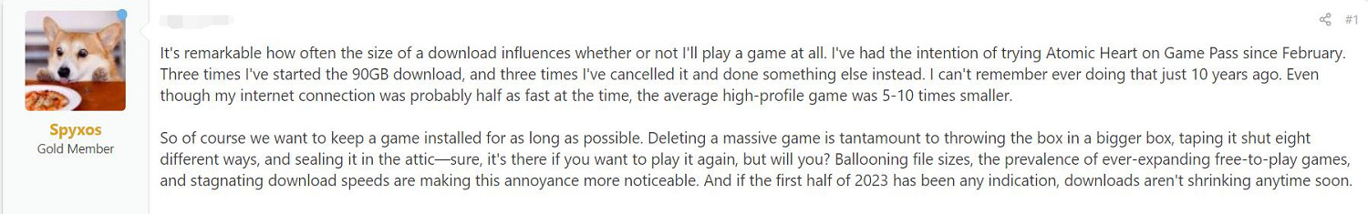 玩家吐槽遊戲體積越變越大：都是100G讓人望而卻步!