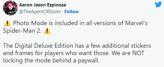網傳《漫威蜘蛛人2》豪華版獨占拍照模式？官方辟謠