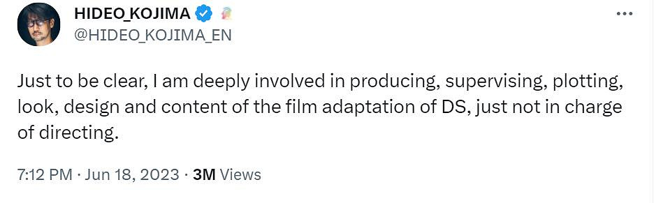 小島秀夫並未執導《死亡擱淺》電影！其它方面有參與