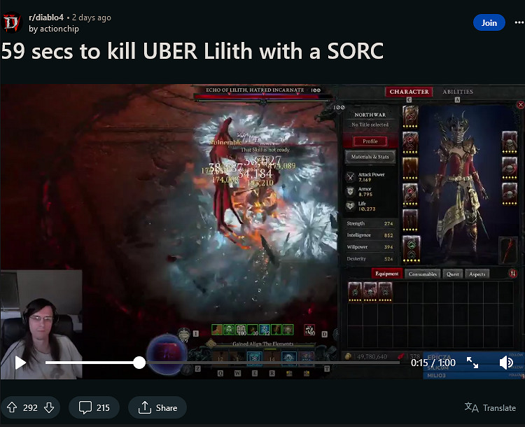 《暗黑4》高玩59秒速殺100級最高難度最終Boss莉莉絲! 《暗黑4》高玩59秒速殺100級最高難度最終Boss莉莉絲!