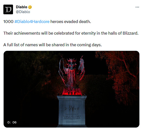 《暗黑4》千名硬核模式百級玩家集齊 莉莉絲雕像亮相! 《暗黑4》千名硬核模式百級玩家集齊 莉莉絲雕像亮相!