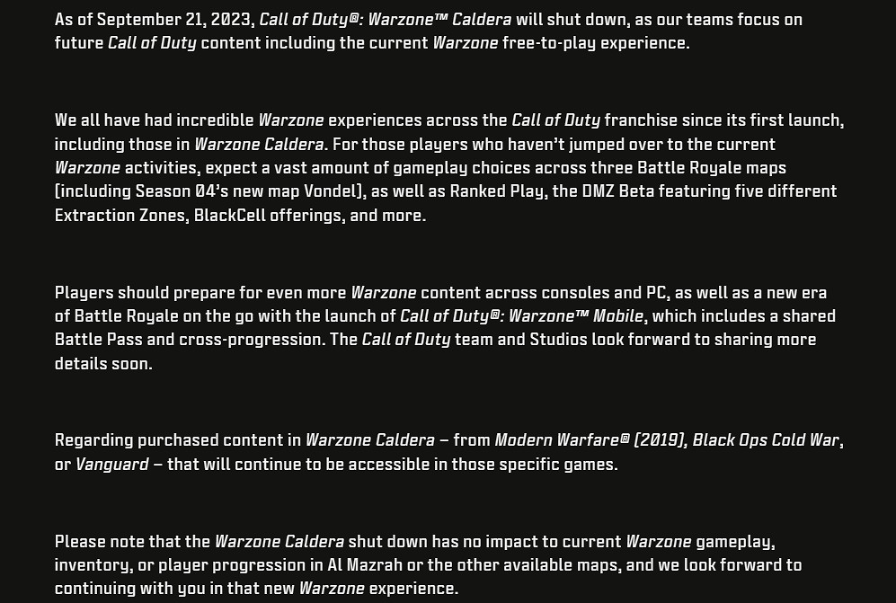動視宣布初代《決勝時刻：現代戰域》將在9月21日停服！