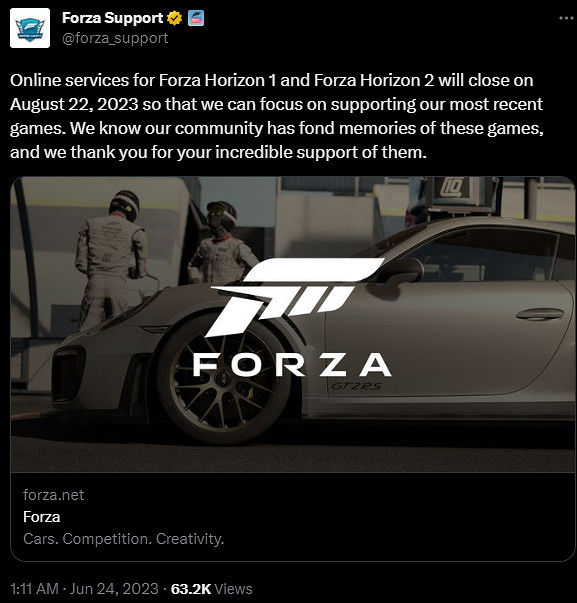 《極限競速》前兩作確定將於8月22日正式關閉線上服務 《極限競速》前兩作確定將於8月22日正式關閉線上服務