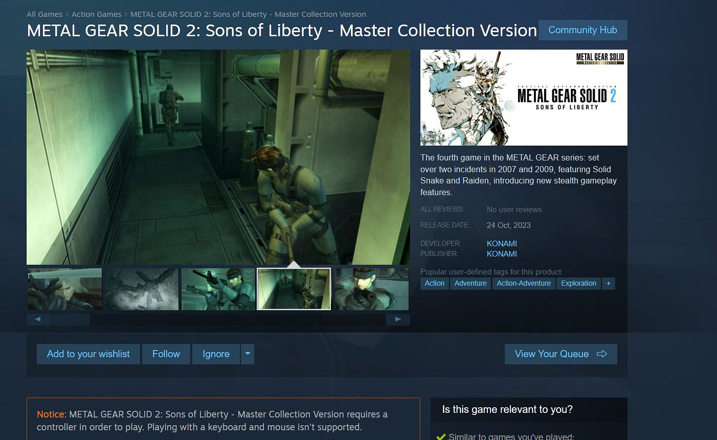 Steam顯示《潛龍諜影:大師合集》PC版不支援鍵鼠! Steam顯示《潛龍諜影:大師合集》PC版不支援鍵鼠!