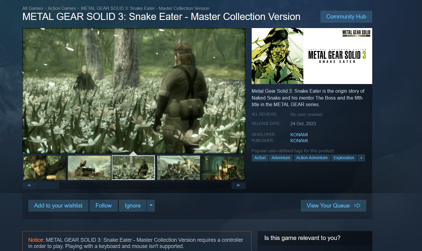 Steam顯示《潛龍諜影:大師合集》PC版不支援鍵鼠! Steam顯示《潛龍諜影:大師合集》PC版不支援鍵鼠!