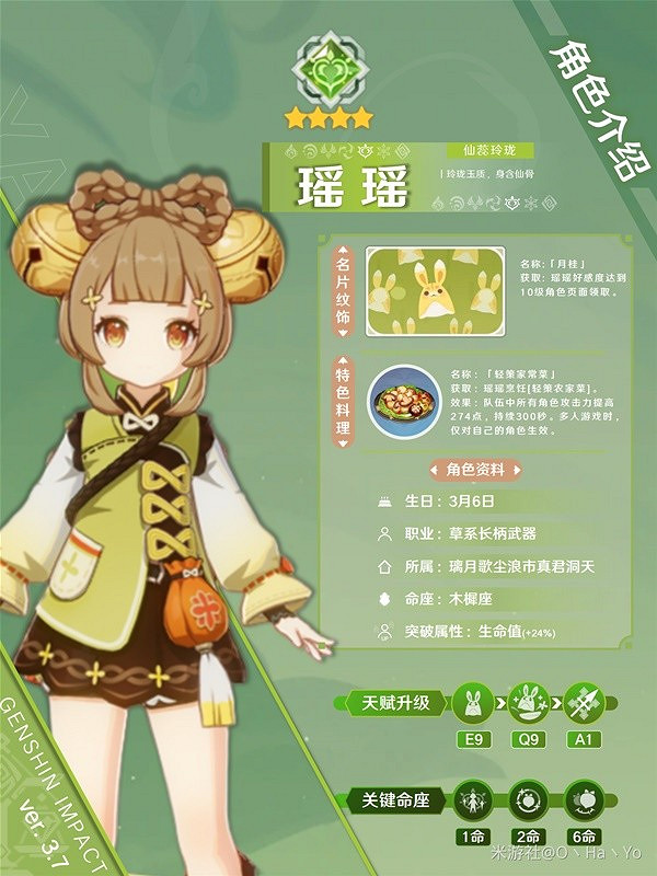 《原神》3.7瑤瑤角色介紹   瑤瑤怎麽培養？