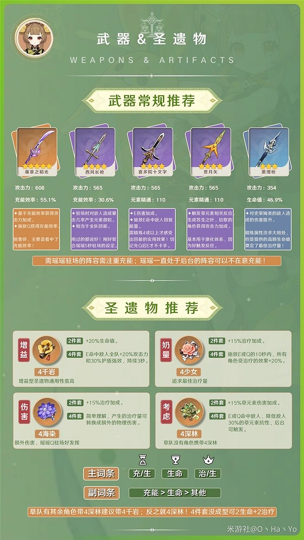 《原神》3.7瑤瑤武器聖遺物推薦   武器怎麽選？