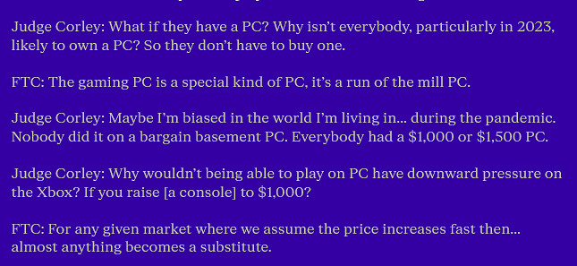 FTC微軟案件庭審法官:有PC為什麽還要買Xbox? FTC微軟案件庭審法官:有PC為什麽還要買Xbox?