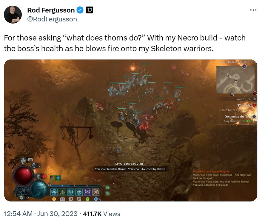 《暗黑4》總經理最愛死靈法師 親自展示荊棘流死靈玩法