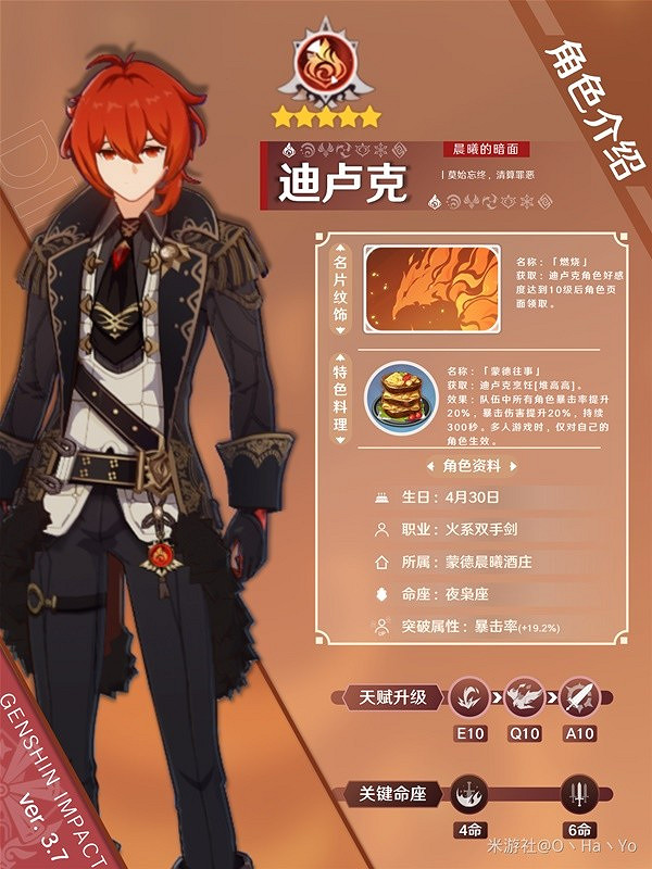 《原神》3.7版迪盧克角色介紹    迪盧克有什麽技能？