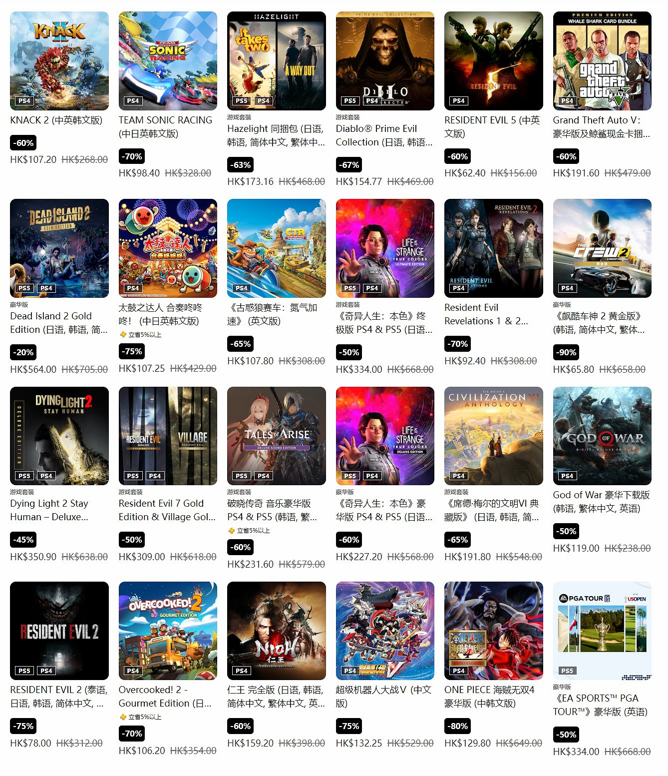 港服PS商店開啟必備精選優惠 浣熊市合集25折117港幣