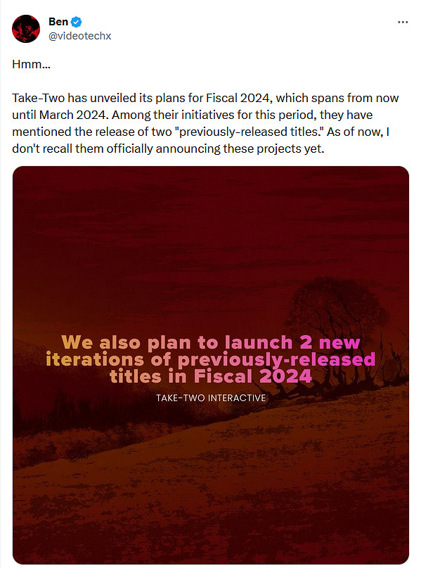 T2計劃在本財年結束前發布兩款“之前發布的遊戲”