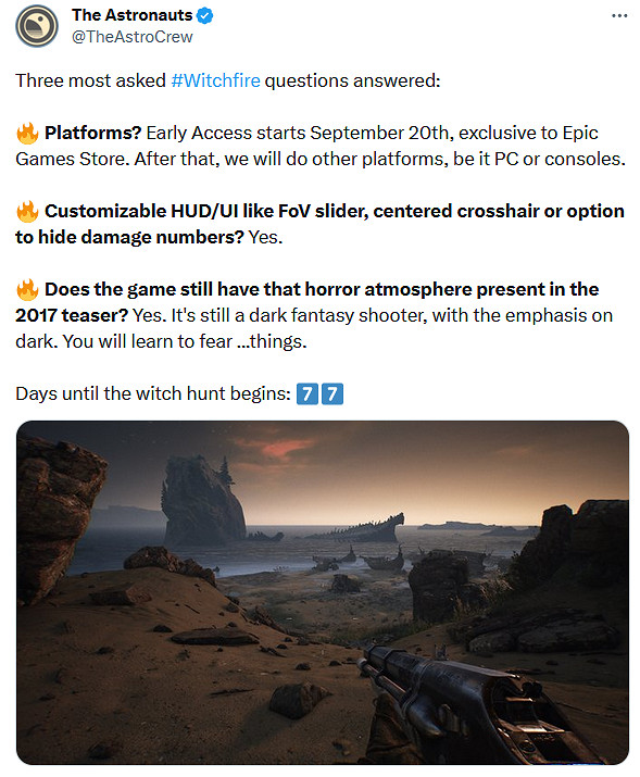 賣的不好再上Steam?《女巫之火》首發由Epic獨占推出 賣的不好再上Steam?《女巫之火》首發由Epic獨占推出