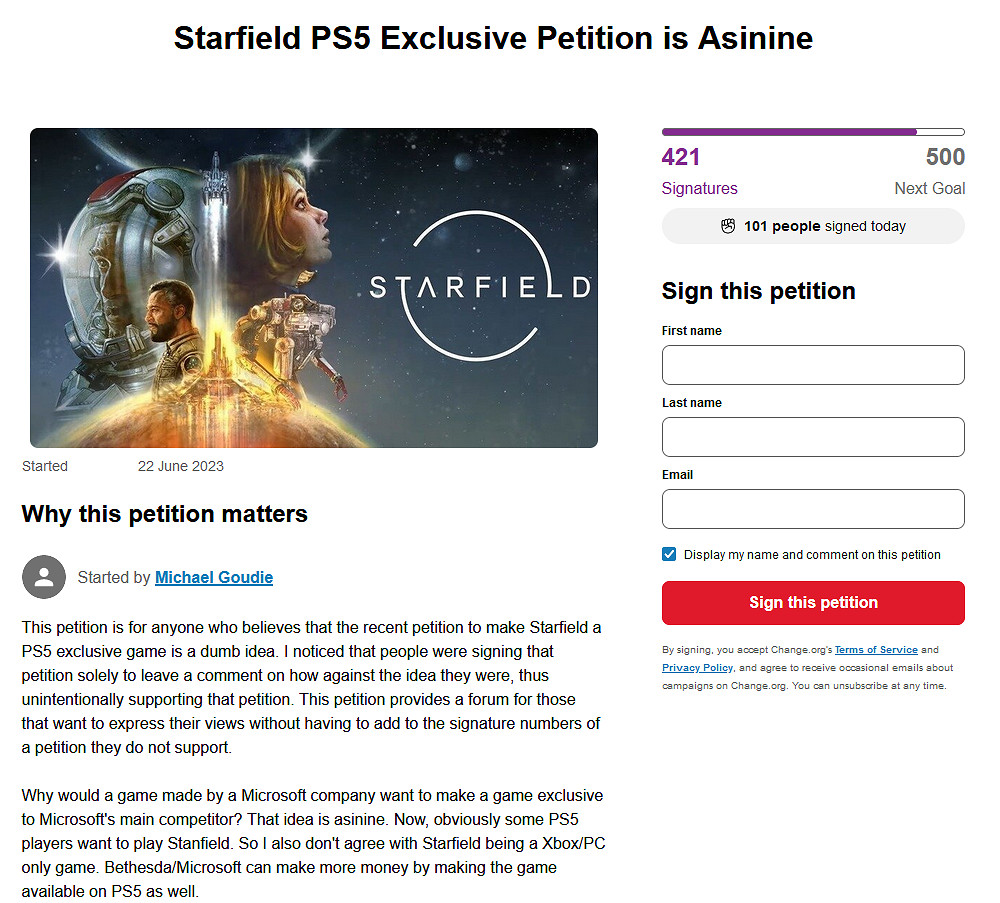 Xbox玩家發起請願:請願《星空》登陸PS的都是蠢貨 Xbox玩家發起請願:請願《星空》登陸PS的都是蠢貨