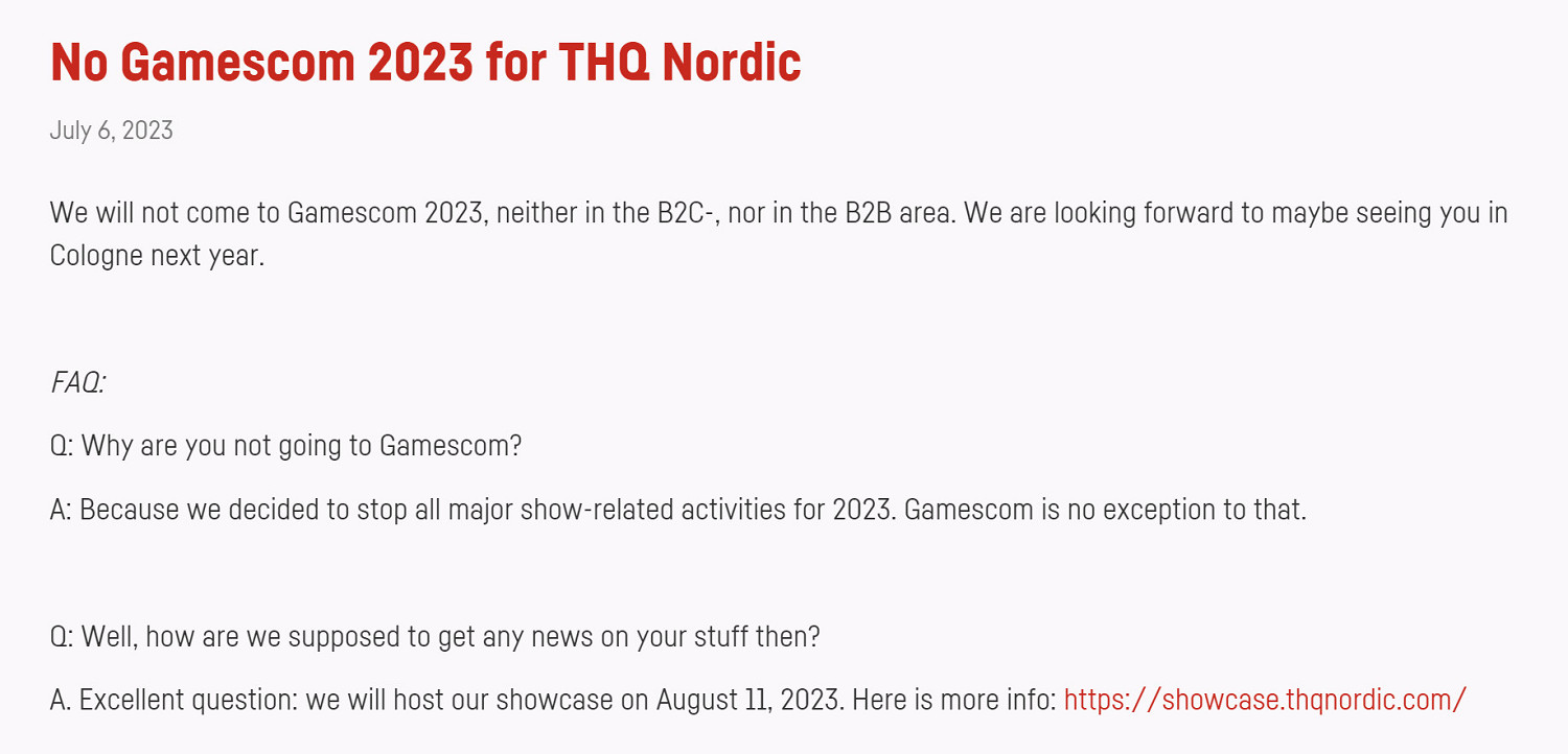 THQ宣布不會參加今年的科隆遊戲展