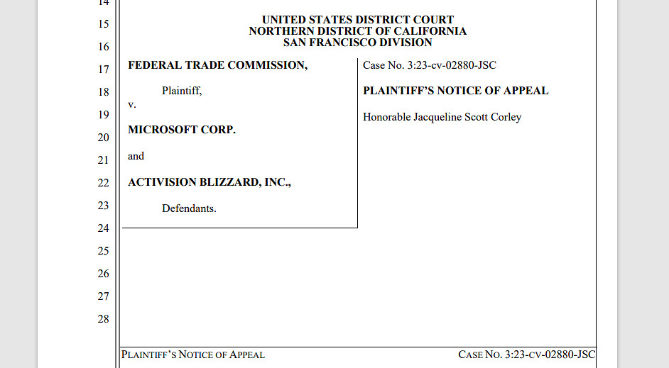 FTC不滿法院判決!正式提出上訴 繼續阻止微軟收購動視 FTC不滿法院判決!正式提出上訴 繼續阻止微軟收購動視