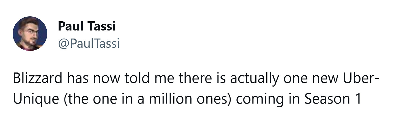 《暗黑4》第一賽季將新增一超稀有暗金 掉率百萬分之一 《暗黑4》第一賽季將新增一超稀有暗金 掉率百萬分之一