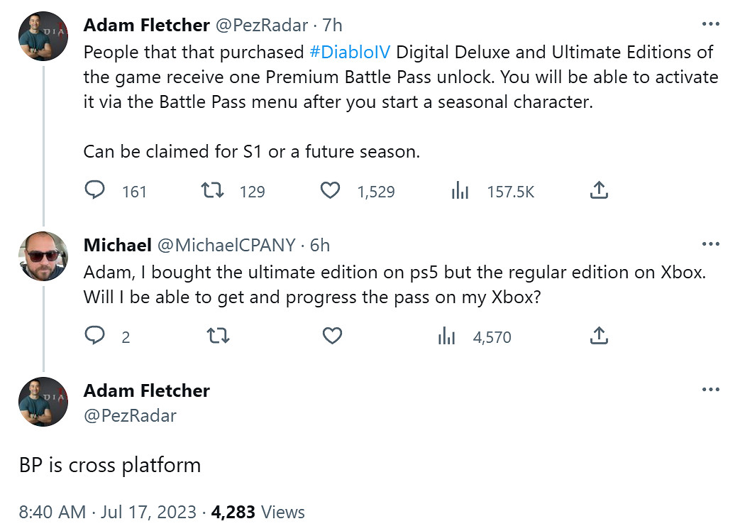 《暗黑4》通行證多平台互通！PS5上買了XSX|S也能用
