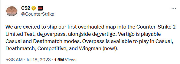 《CS:GO2》限量內測增加搭檔模式以及兩張地圖！