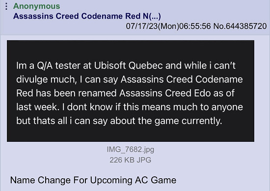 疑似育碧QA爆料:《刺客教條:代號RED》更名為"江戶" 疑似育碧QA爆料:《刺客教條:代號RED》更名為"江戶"