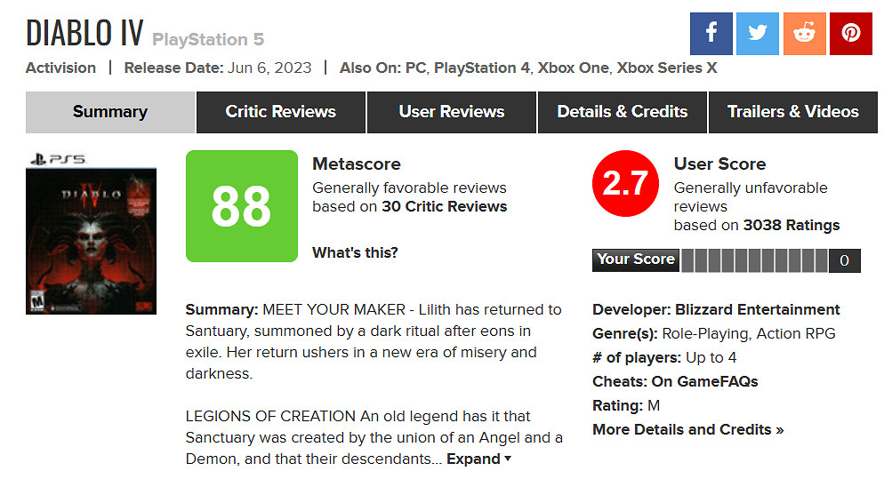 《暗黑4》作大死!現已成今年M站玩家評分最低遊戲之一 《暗黑4》作大死!現已成今年M站玩家評分最低遊戲之一