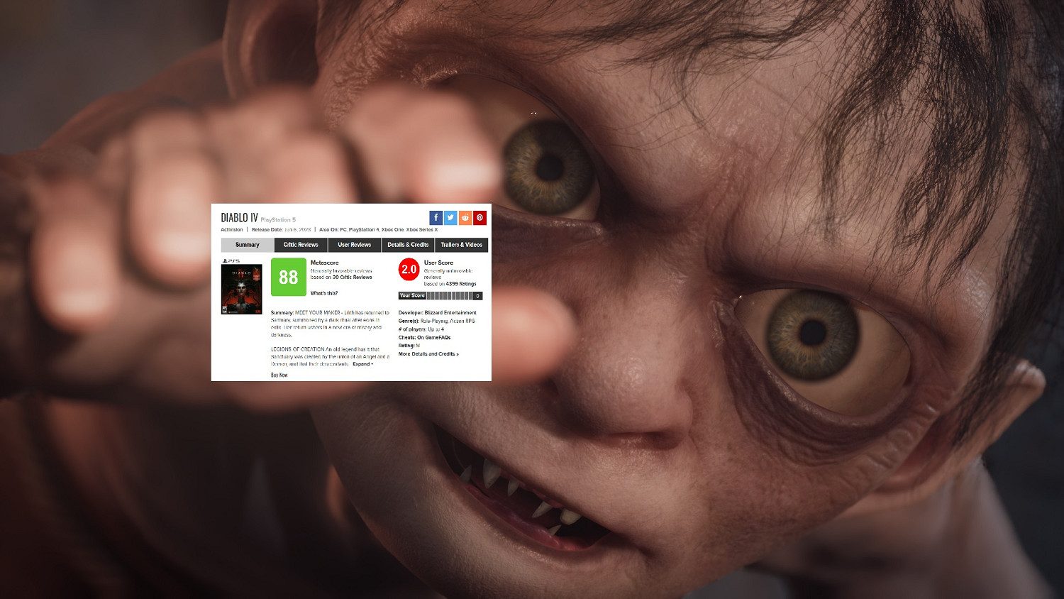 《暗黑4》成今年M站玩家評分倒數第4 即將趕上《咕嚕》 《暗黑4》成今年M站玩家評分倒數第4 即將趕上《咕嚕》