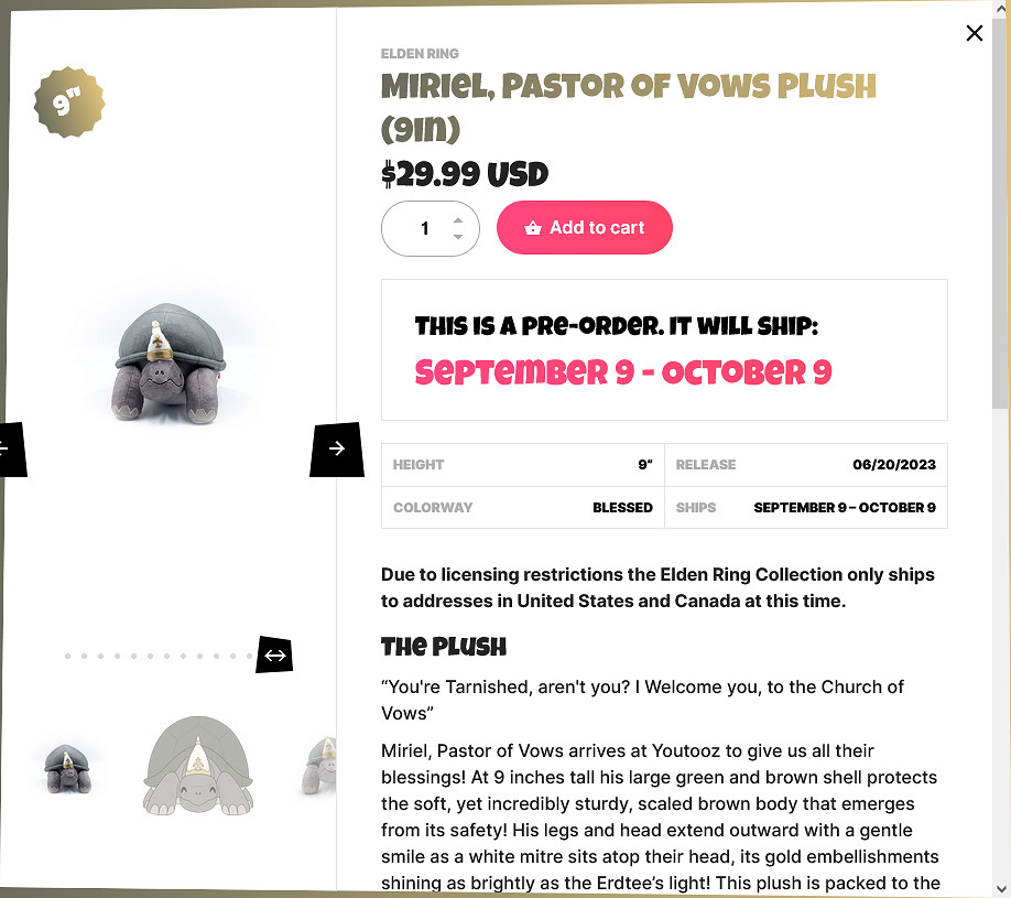 《艾爾登法環》烏龜牧師毛絨玩偶開啟預定！9月發售