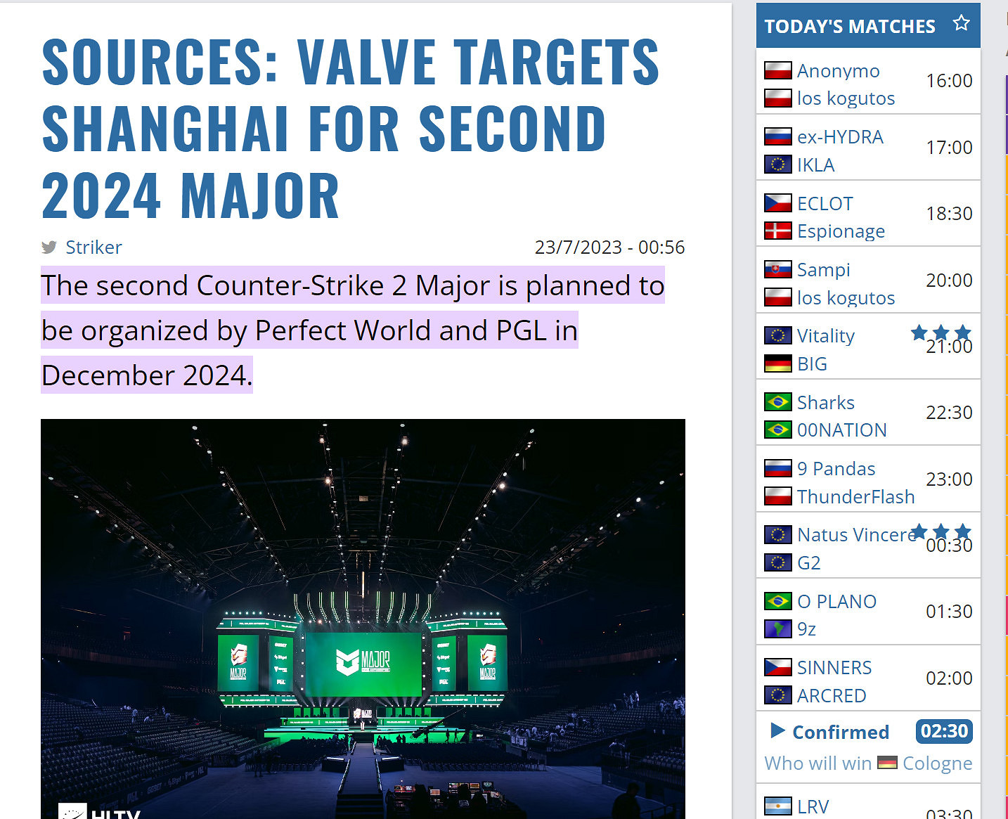 傳《CS2》第二個Major 2024年12月在上海舉辦 傳《CS2》第二個Major 2024年12月在上海舉辦