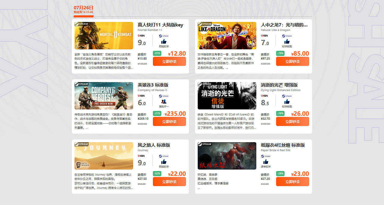 鳳凰遊戲每周三限時閃促  《真人快打11》低至12.8元