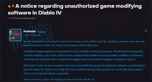 暴雪《暗黑破壞神4》明確禁用TurboHUD插件 違者封號 暴雪《暗黑破壞神4》明確禁用TurboHUD插件 違者封號