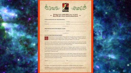 《柏德之門3》官方發推分享請假回家打遊戲的假條