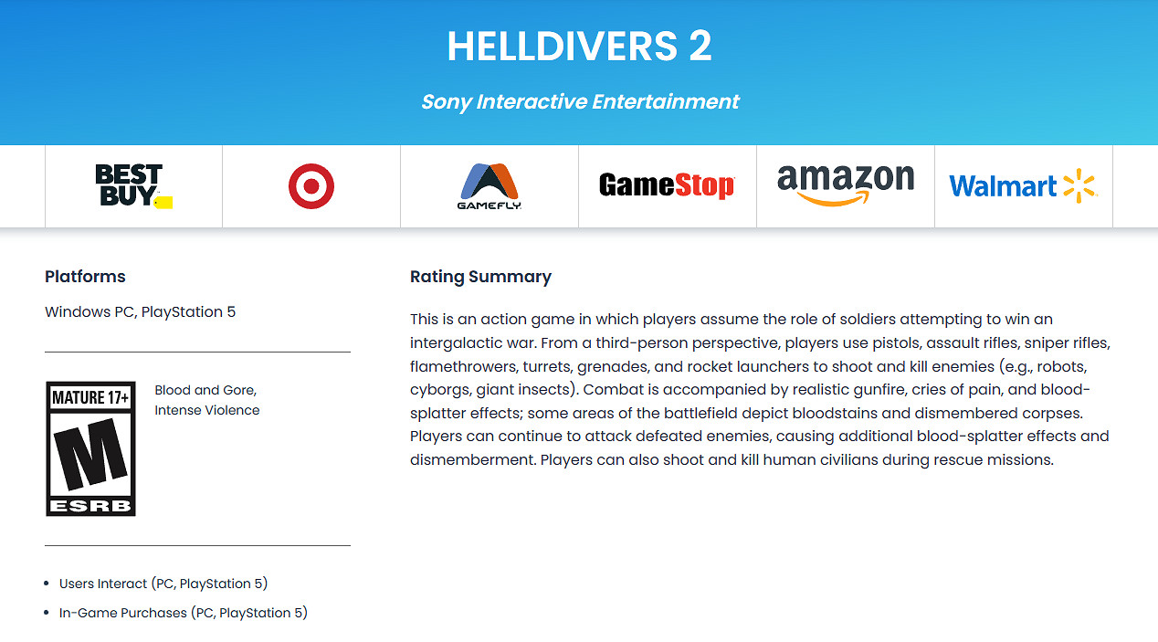 《絕地潛兵2》通過ESRB評級!年齡分級17+很血腥能肢解 《絕地潛兵2》通過ESRB評級!年齡分級17+很血腥能肢解