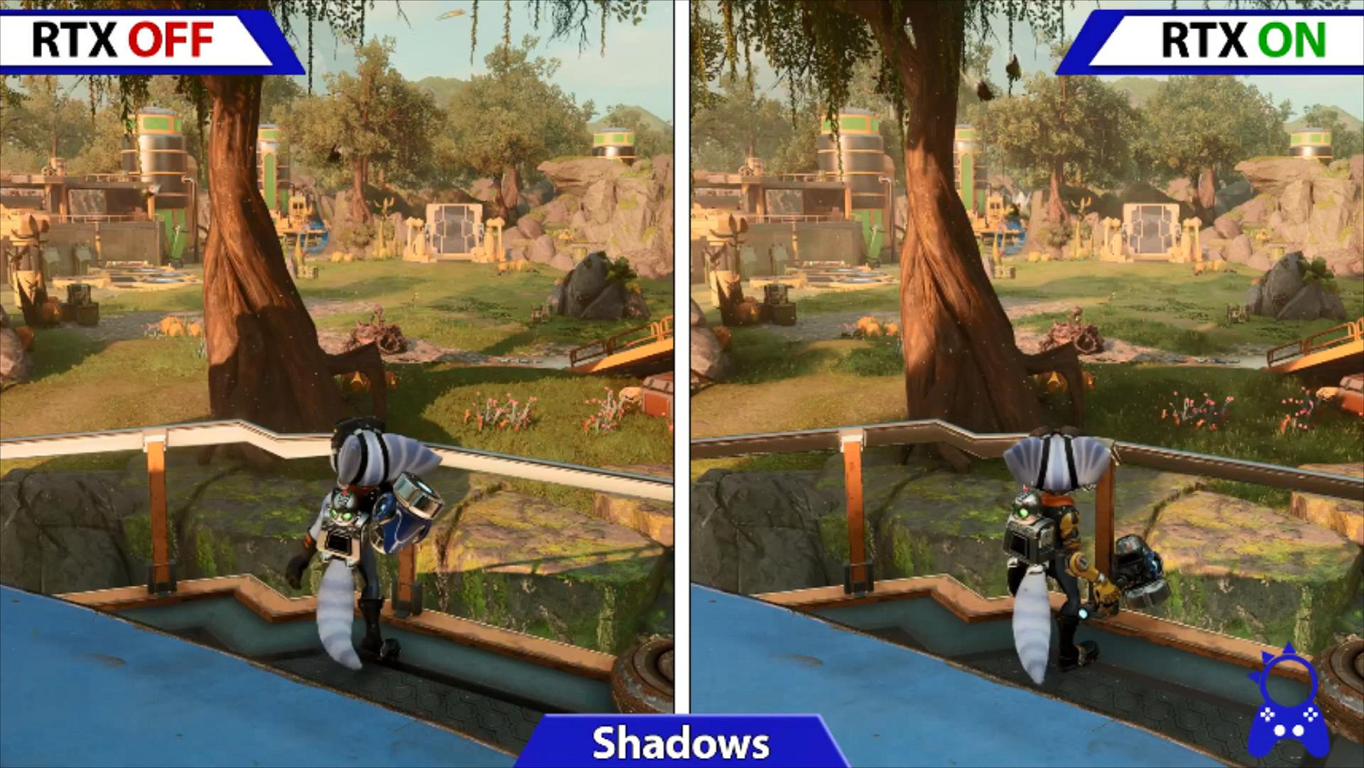 《瑞奇與叮噹：時空跳轉》PC版光線追蹤效果對比