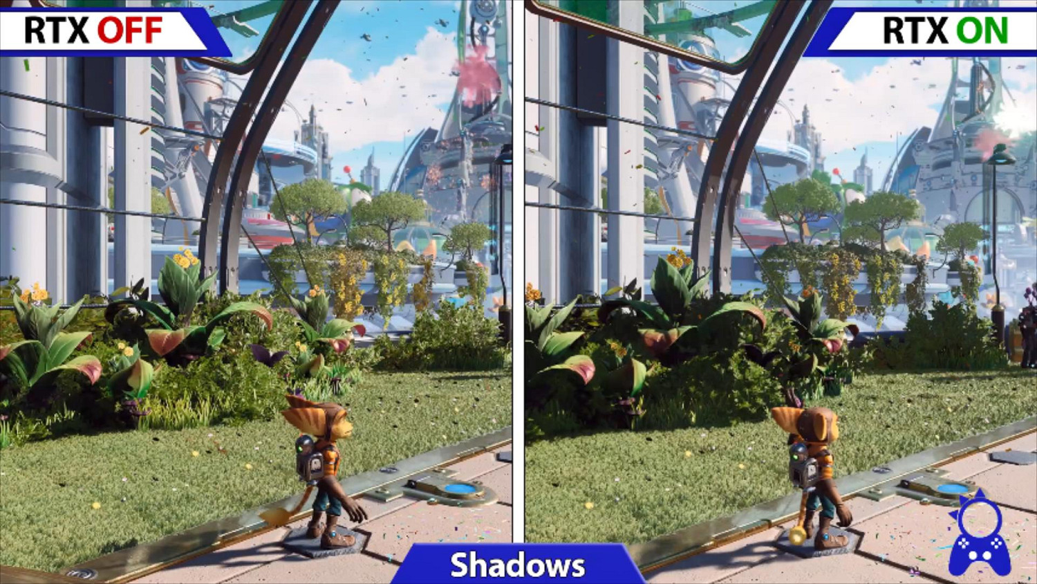 《瑞奇與叮噹：時空跳轉》PC版光線追蹤效果對比