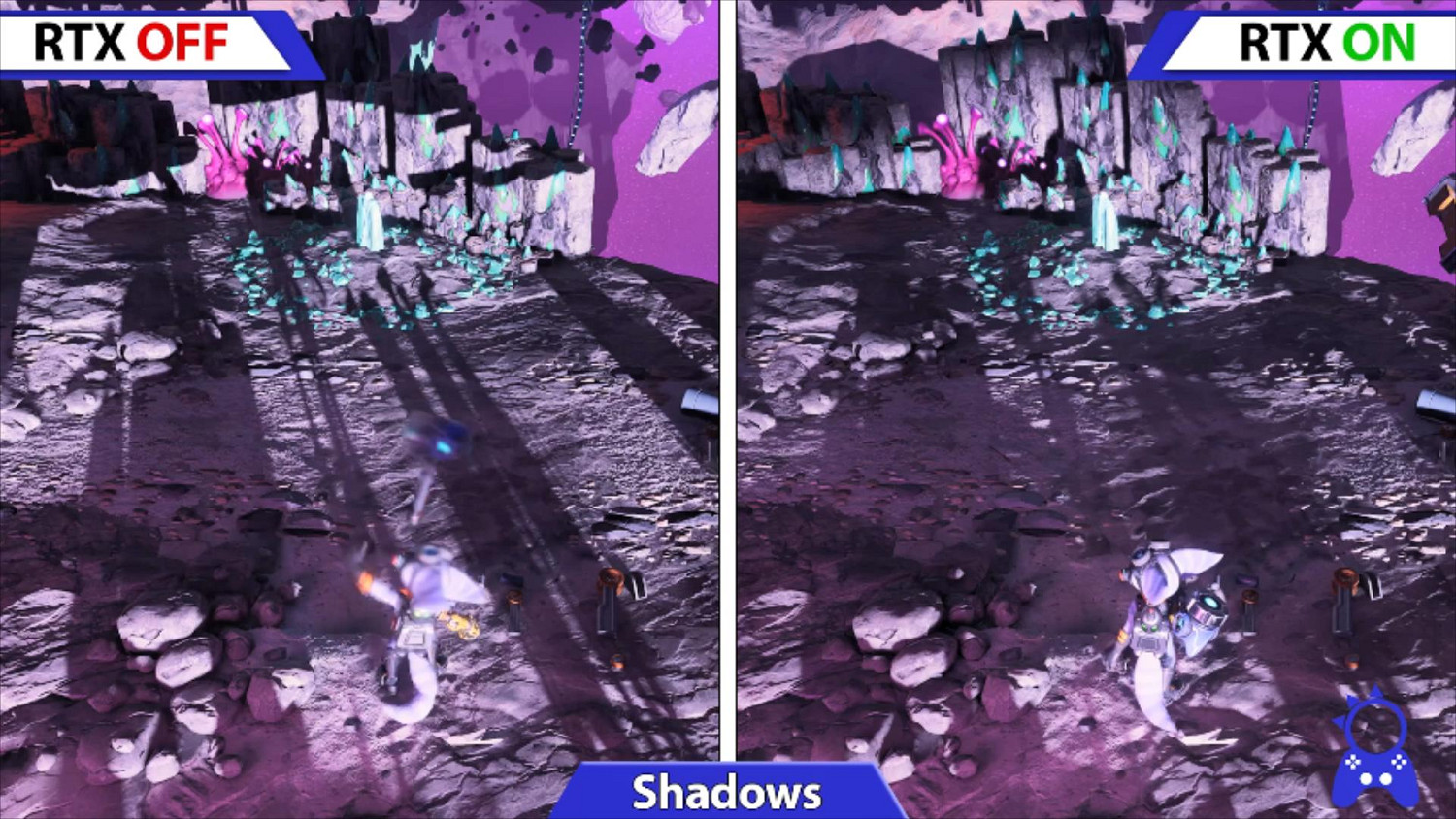 《瑞奇與叮噹：時空跳轉》PC版光線追蹤效果對比