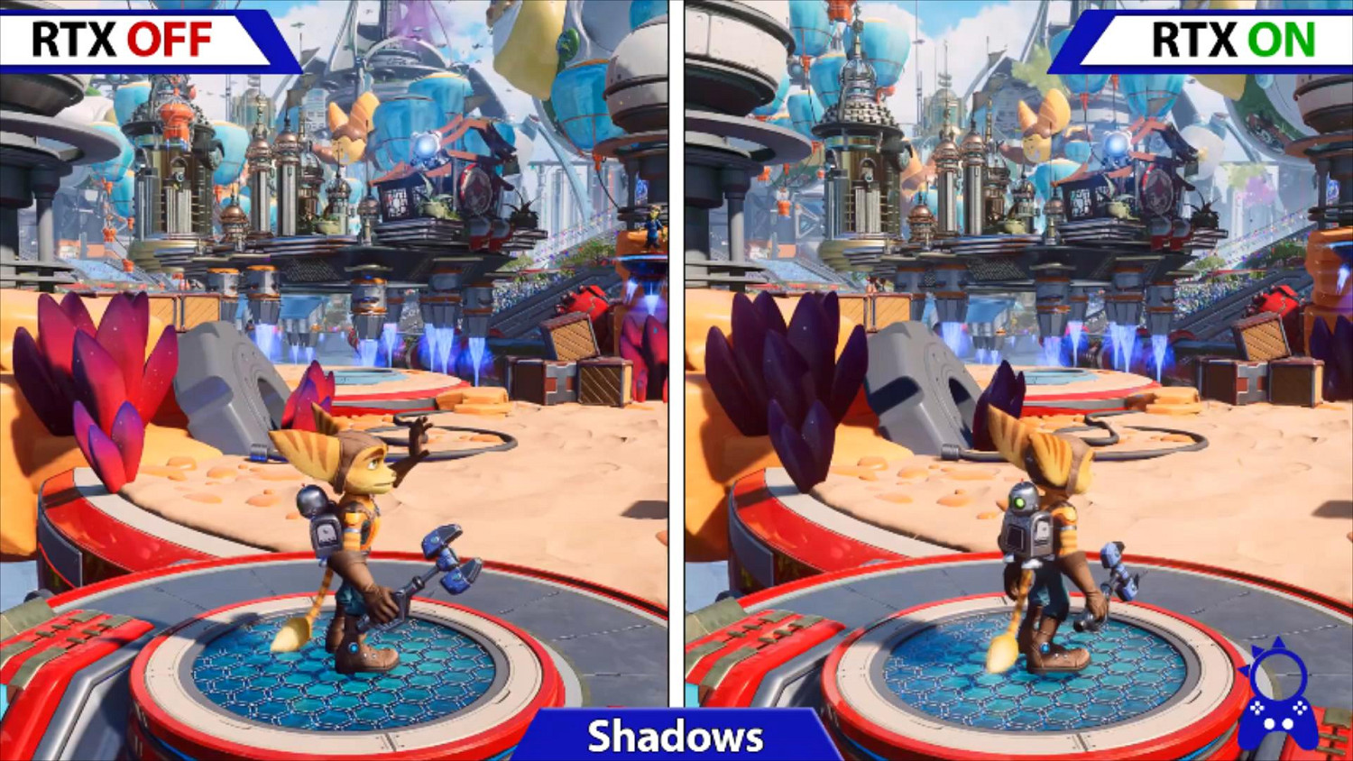 《瑞奇與叮噹：時空跳轉》PC版光線追蹤效果對比