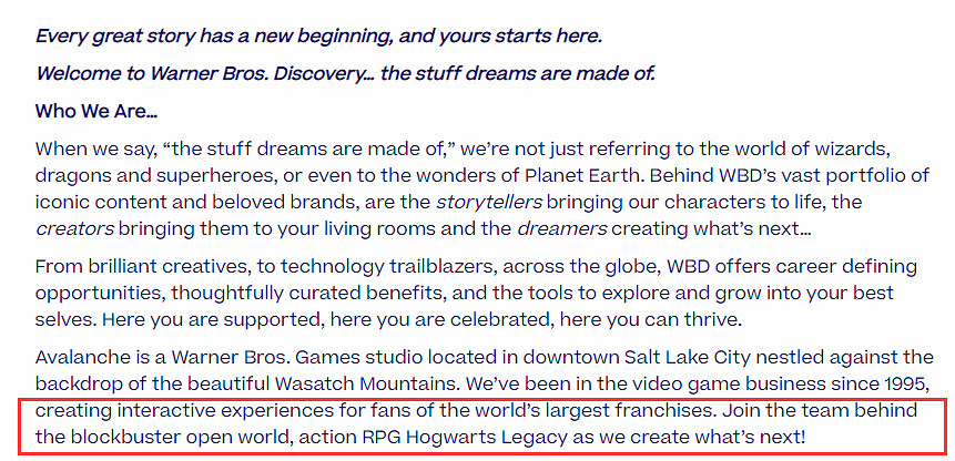 華納招聘訊息顯示《霍格華茲的傳承》將來有可能開發續作！