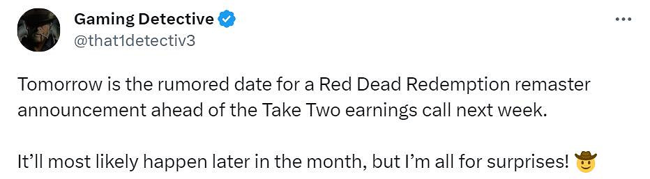 傳《大鏢客復刻版》可能明天公開 趕在T2財報會議之前 傳《大鏢客復刻版》可能明天公開 趕在T2財報會議之前