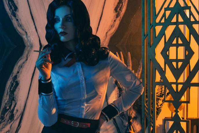 國外小姐姐Cos《生化奇兵》伊麗莎白 黑絲長腿超性感