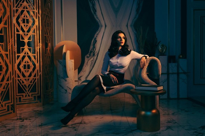 國外小姐姐Cos《生化奇兵》伊麗莎白 黑絲長腿超性感