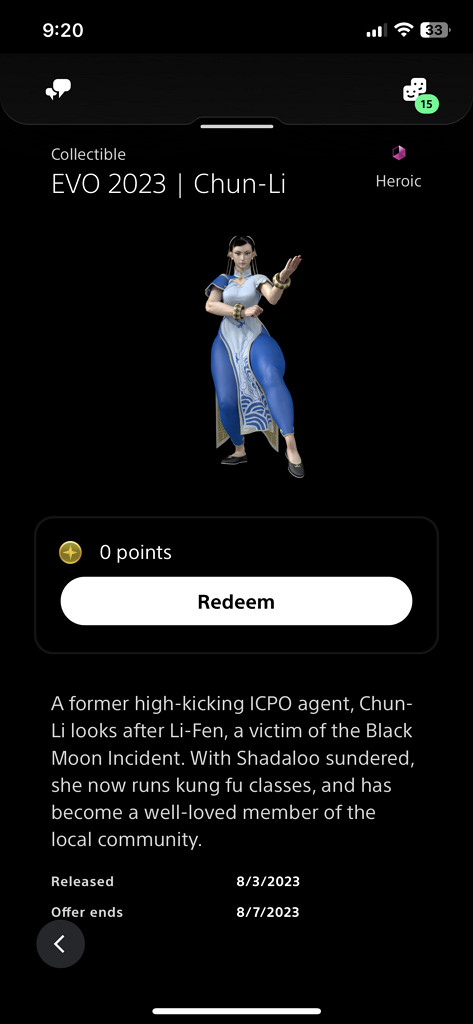 PlayStation Stars限時免費發放春麗數字藏品